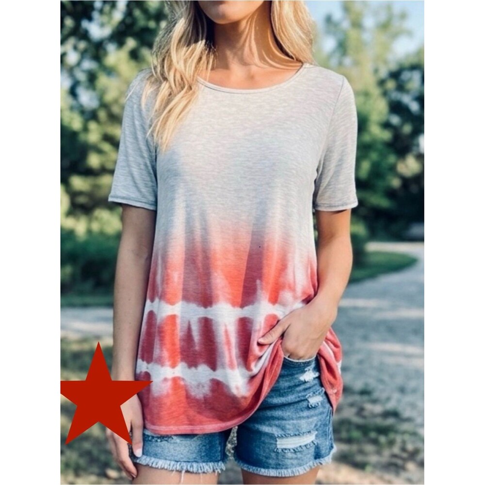 Light Gray and Coral Tie-Dye Short Sleeve Tunic sz MED